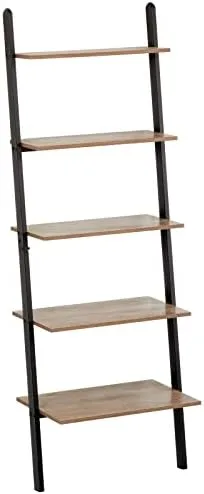 mDesign 5-Tier Leaning Ladder Bookshelf - Rustic Ladder-Style Shelf Bookcase - Decorative Slanted Storage Rack w/Composite Wood Shelves for Bathroom, Living Room - Ladder Shelves - Black - Image 9