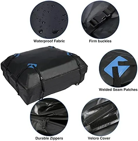 REDCAMP Car Rooftop Cargo Carrier, 15 Cubic Feet Waterproof Car Roof Bag with Racks or Without Racks, Includes 8 Straps, Roof Protective Mat, Storage Bag, 4 Door Hooks, Luggage Lock - Image 5