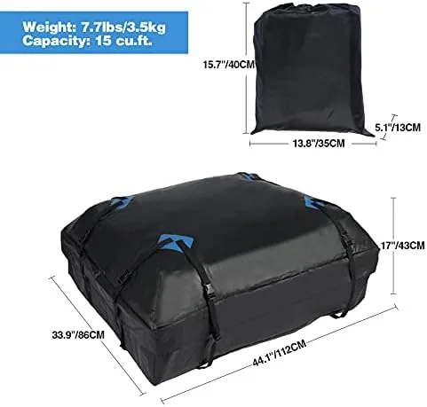 REDCAMP Car Rooftop Cargo Carrier, 15 Cubic Feet Waterproof Car Roof Bag with Racks or Without Racks, Includes 8 Straps, Roof Protective Mat, Storage Bag, 4 Door Hooks, Luggage Lock - Image 3