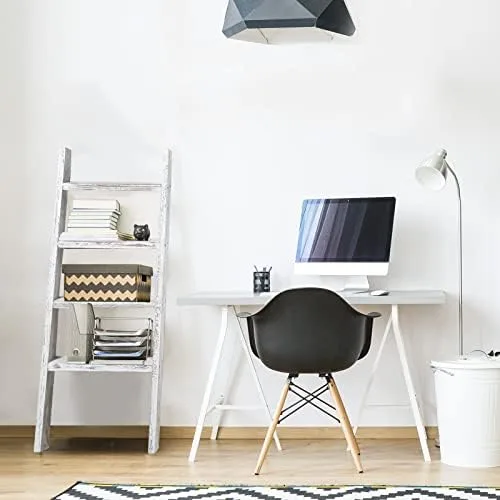 KIAYACI Ladder Shelf Rustic Vintage Blanket Ladder Decorative Wood Ladder Shelf for Living Room Bedroom Bathroom (Retro White, 48" x 22") - Image 3