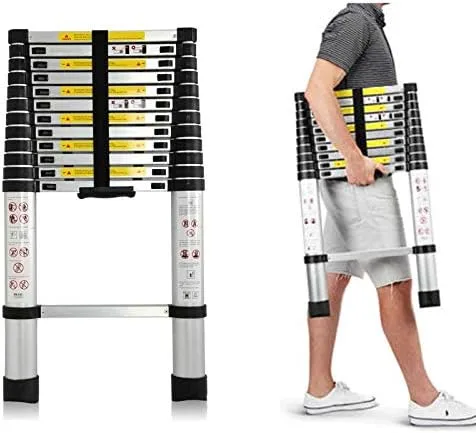 12.5FT Telescoping Ladder Aluminum Extension Tall Multi Purpose Loft Ladder Heavy Duty 330lb Capacity EN131 Certificated - Image 7