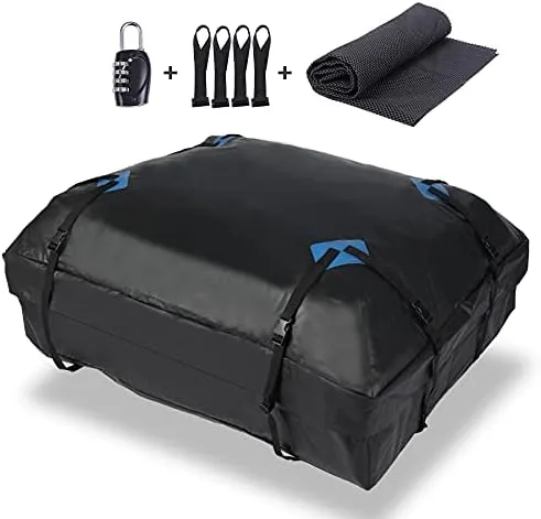 REDCAMP Car Rooftop Cargo Carrier, 15 Cubic Feet Waterproof Car Roof Bag with Racks or Without Racks, Includes 8 Straps, Roof Protective Mat, Storage Bag, 4 Door Hooks, Luggage Lock - Image 10