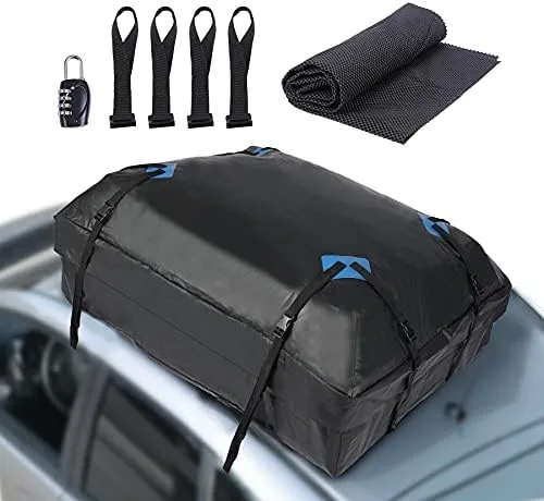 REDCAMP Car Rooftop Cargo Carrier, 15 Cubic Feet Waterproof Car Roof Bag with Racks or Without Racks, Includes 8 Straps, Roof Protective Mat, Storage Bag, 4 Door Hooks, Luggage Lock - Image 2