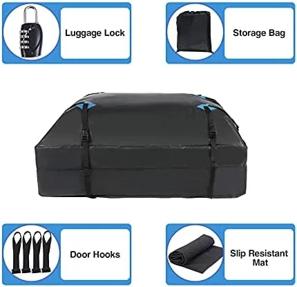 REDCAMP Car Rooftop Cargo Carrier, 15 Cubic Feet Waterproof Car Roof Bag with Racks or Without Racks, Includes 8 Straps, Roof Protective Mat, Storage Bag, 4 Door Hooks, Luggage Lock - Image 4