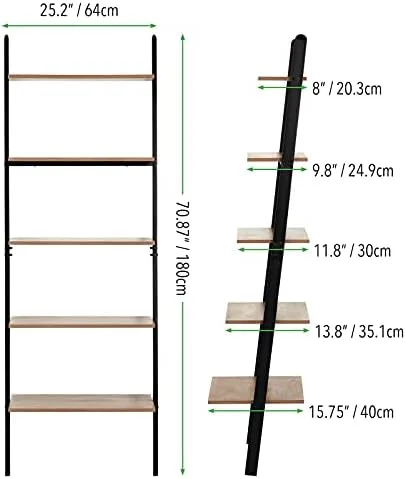mDesign 5-Tier Leaning Ladder Bookshelf - Rustic Ladder-Style Shelf Bookcase - Decorative Slanted Storage Rack w/Composite Wood Shelves for Bathroom, Living Room - Ladder Shelves - Black - Image 8