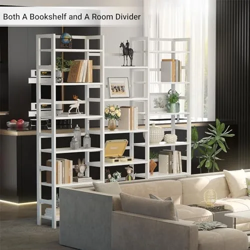 Homykic Triple Wide 6-Tier Bamboo Bookshelf, 6ft Tall Bookcase with 17 Open Display Shelves, Super Large Freestanding Book Shelf for Home Office, Bedroom, Living Room, Books, White - Image 8