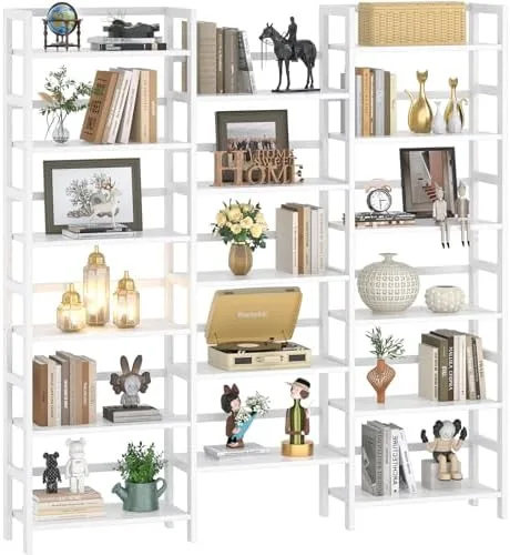 Homykic Triple Wide 6-Tier Bamboo Bookshelf, 6ft Tall Bookcase with 17 Open Display Shelves, Super Large Freestanding Book Shelf for Home Office, Bedroom, Living Room, Books, White - Image 2