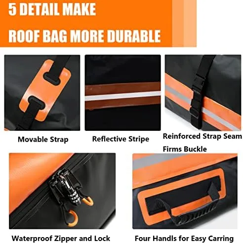 Car Rooftop Cargo Carrier Bag, Car Cargo Carrier 19 Cubic Feet Waterproof Heavy Duty Car Roof Bag for All Vehicle with/Without Racks, with Storage Bag, Anti-Slip Mat, 8 Straps, 8 Door Hooks - Image 4