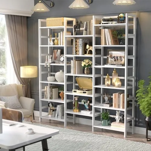 Homykic Triple Wide 6-Tier Bamboo Bookshelf, 6ft Tall Bookcase with 17 Open Display Shelves, Super Large Freestanding Book Shelf for Home Office, Bedroom, Living Room, Books, White - Image 3