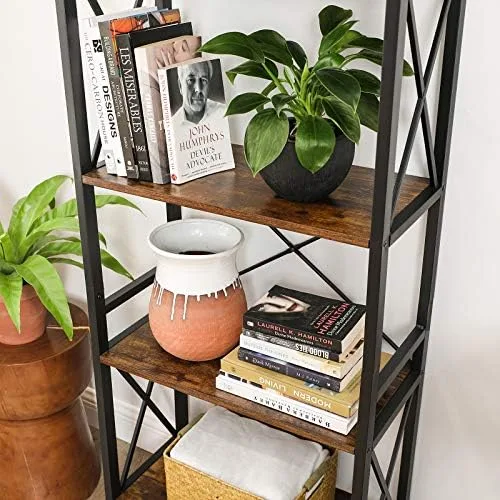 VASAGLE DAINTREE Bookshelf, Kitchen Shelf, Free Standing Shelf, Ladder Rack with 4 Open Shelves, for Kitchen, Office, Stable Steel Frame - Image 7