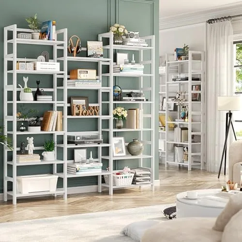 Homykic Triple Wide 6-Tier Bamboo Bookshelf, 6ft Tall Bookcase with 17 Open Display Shelves, Super Large Freestanding Book Shelf for Home Office, Bedroom, Living Room, Books, White - Image 5