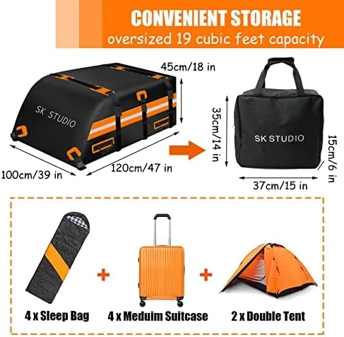 Car Rooftop Cargo Carrier Bag, Car Cargo Carrier 19 Cubic Feet Waterproof Heavy Duty Car Roof Bag for All Vehicle with/Without Racks, with Storage Bag, Anti-Slip Mat, 8 Straps, 8 Door Hooks - Image 5