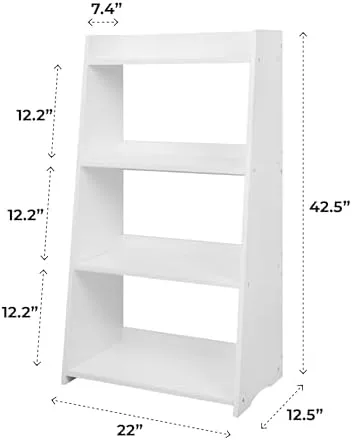 White Bookshelf, White Bookcase, 4 Tier Bookshelf, Wood Ladder Shelves Bookcase, Leaning Shelves for Living Room, Bedroom, Office. (White, 4 Tier) - Image 3